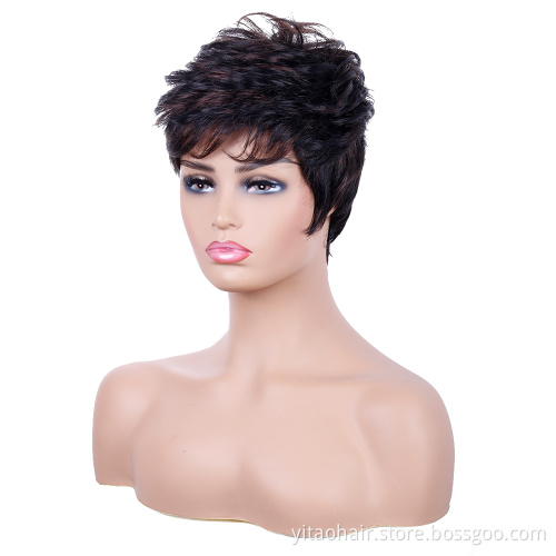 Wholesale Pixie Cut Short black Brown Synthetic Wigs For women Very Short Pixie Cut Synthetic Black Natural Color Hair Wig